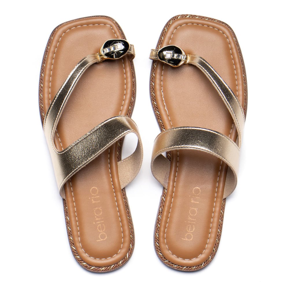 Rasteira Feminina Beira Rio Tira Dedo Metalizado Dourado