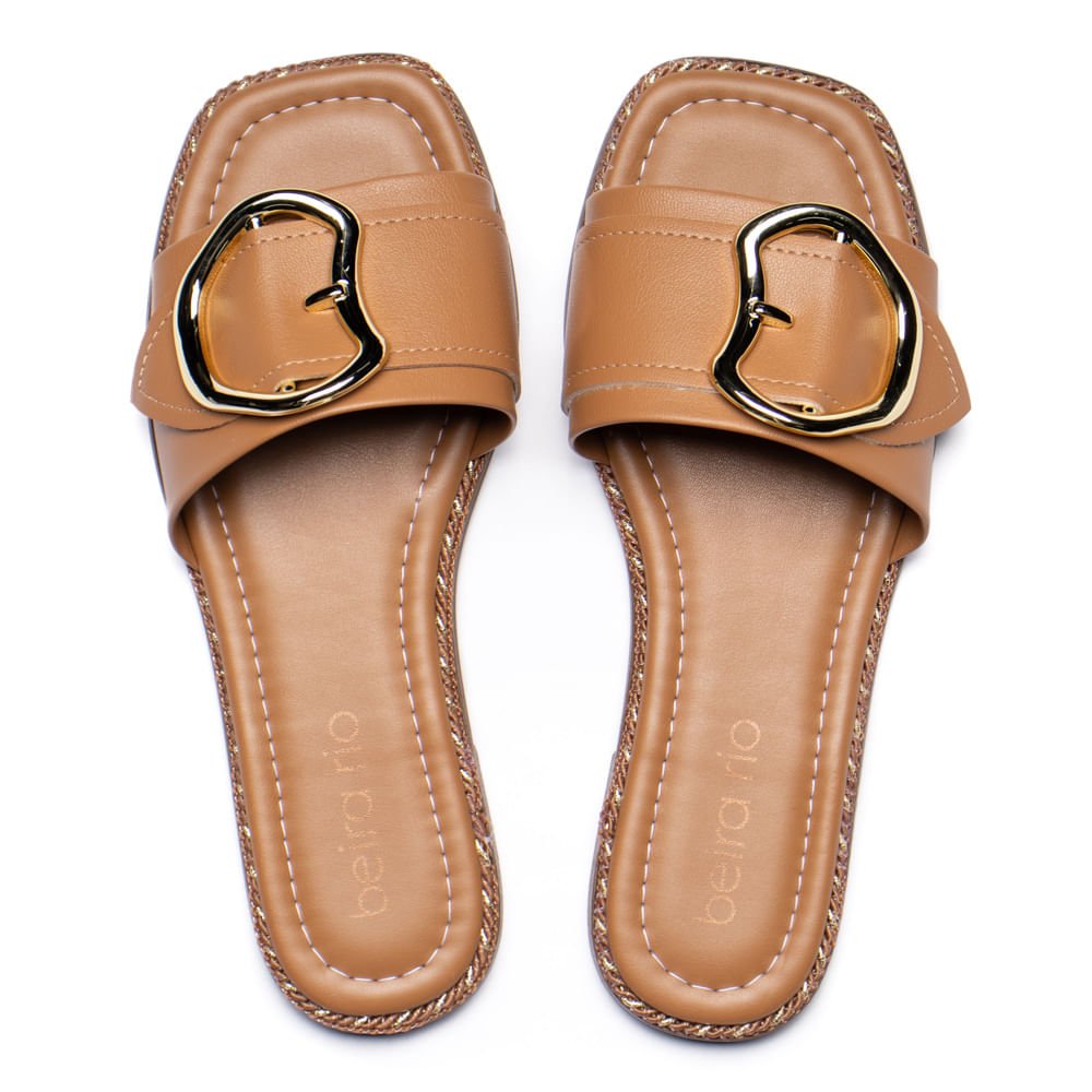 Chinelo Slide Feminino Beira Rio Napa Fivela Caramelo
