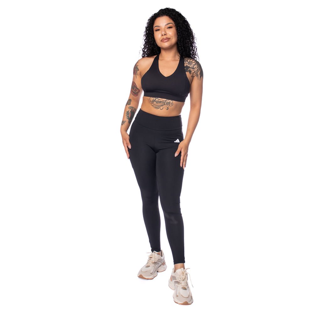 Calça Legging Feminina Adidas 3 Listras com Bolso Preta Preto 6