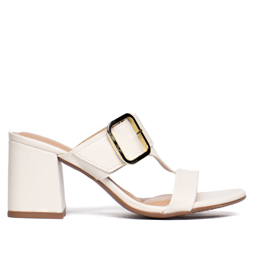 Tamanco Feminino Beira Rio Fivela Salto Bloco Off White