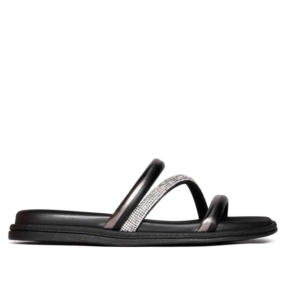 Chinelo Feminino Beira Rio Flatform Tiras Strass e Metalizado Preto Preto 2