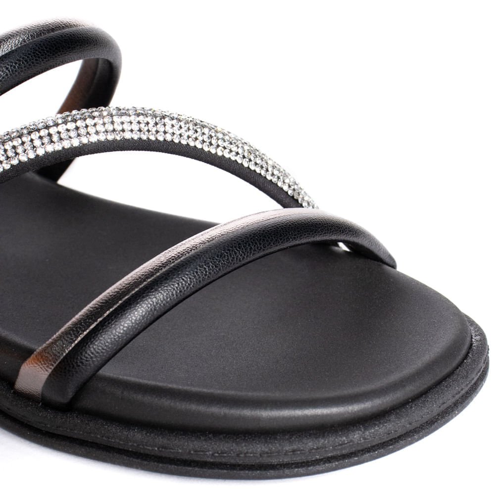 Chinelo Feminino Beira Rio Flatform Tiras Strass e Metalizado Preto Preto 4