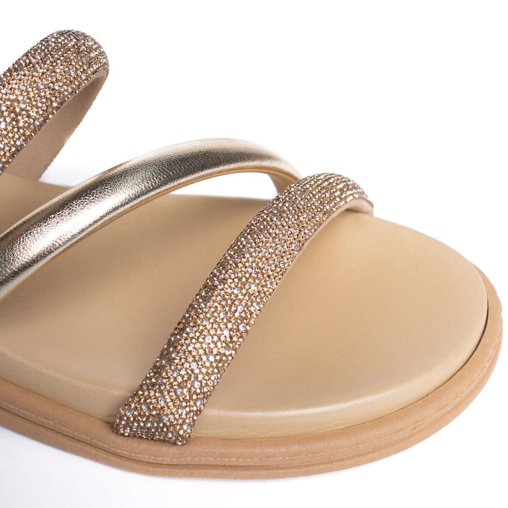 Chinelo Feminino Beira Rio Flatform Tiras Strass e Metalizad Bege 4