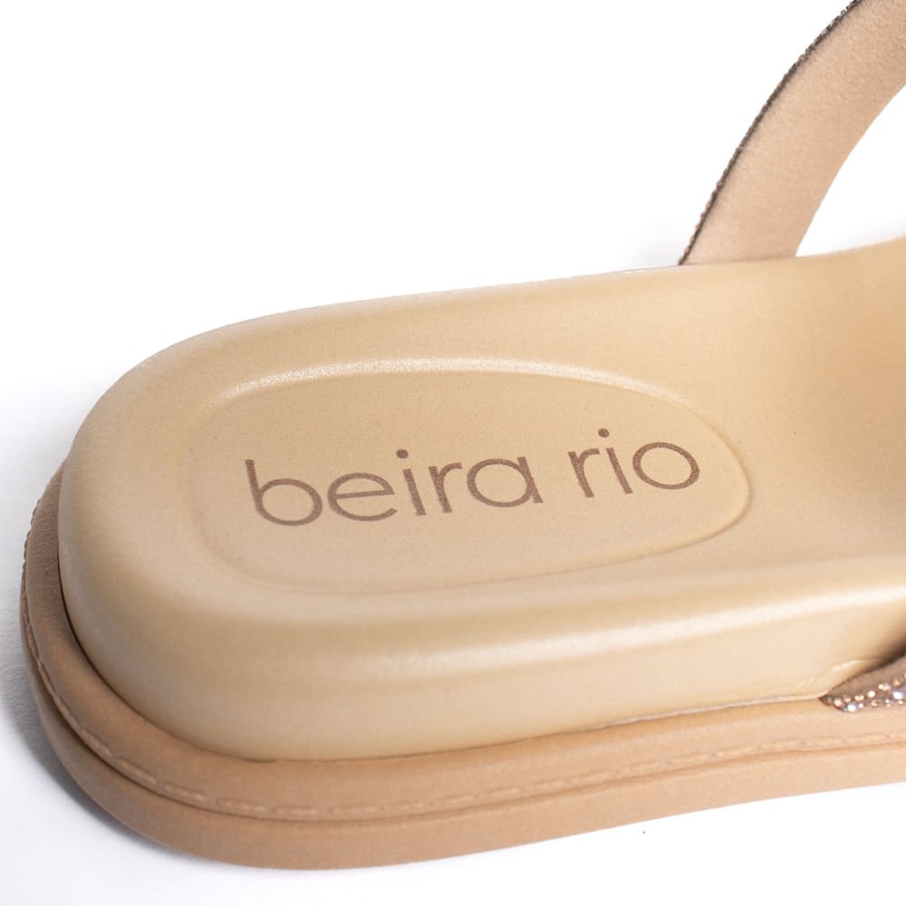 Chinelo Feminino Beira Rio Flatform Tiras Strass e Metalizad Bege 5