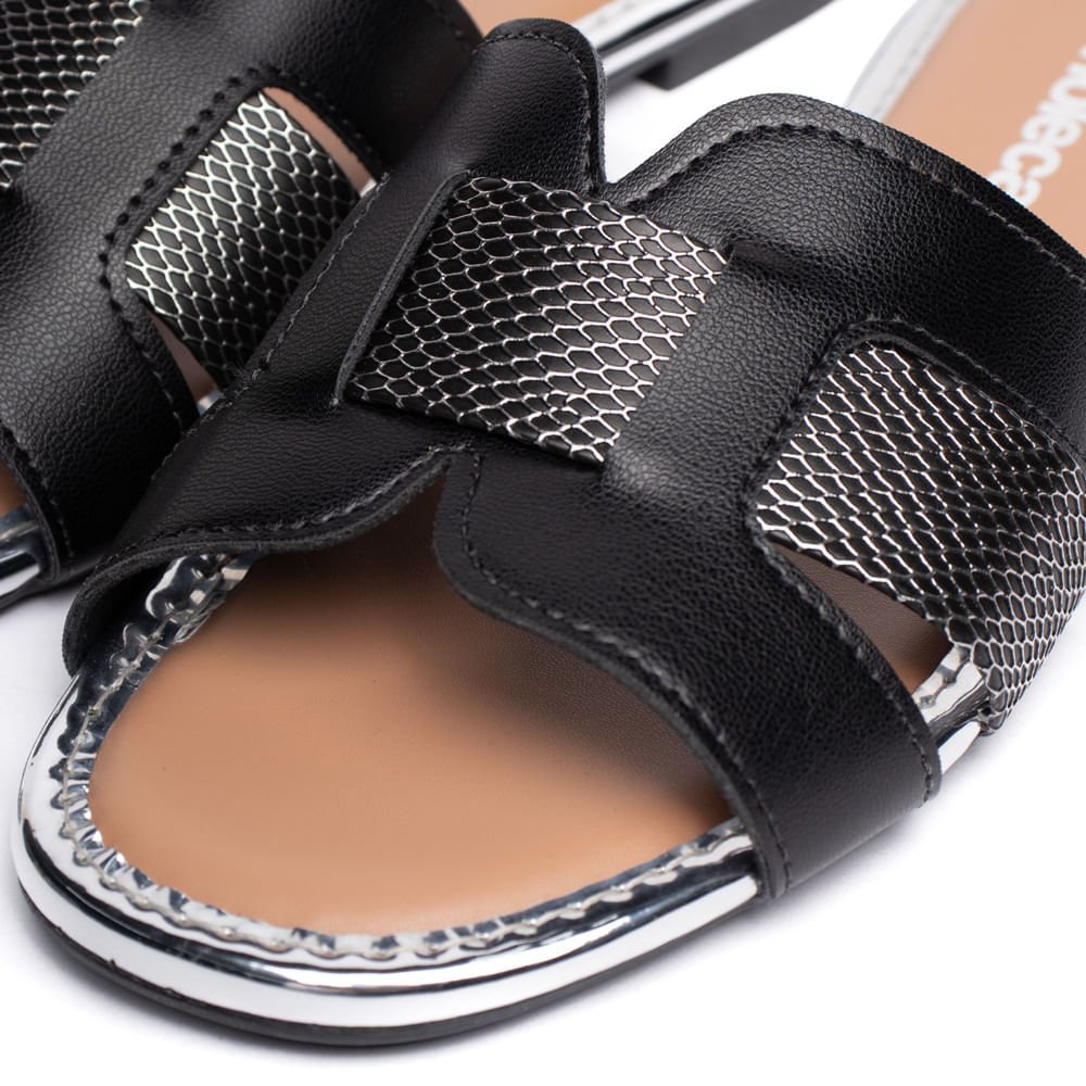Rasteira Feminina Moleca Napa Preto/Prata Preto/Prata 4