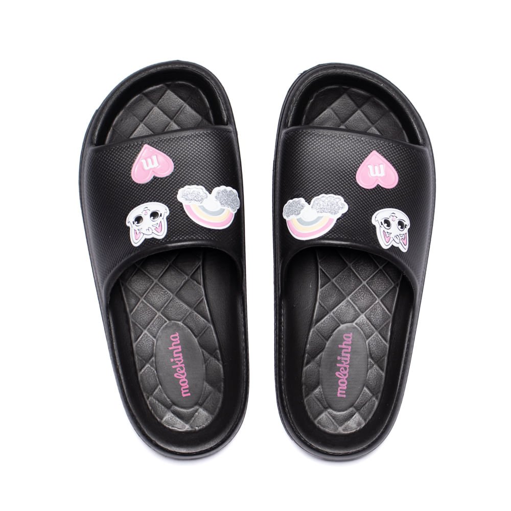 Chinelo Slide Infantil Molekinha Aplicações Eva Preto