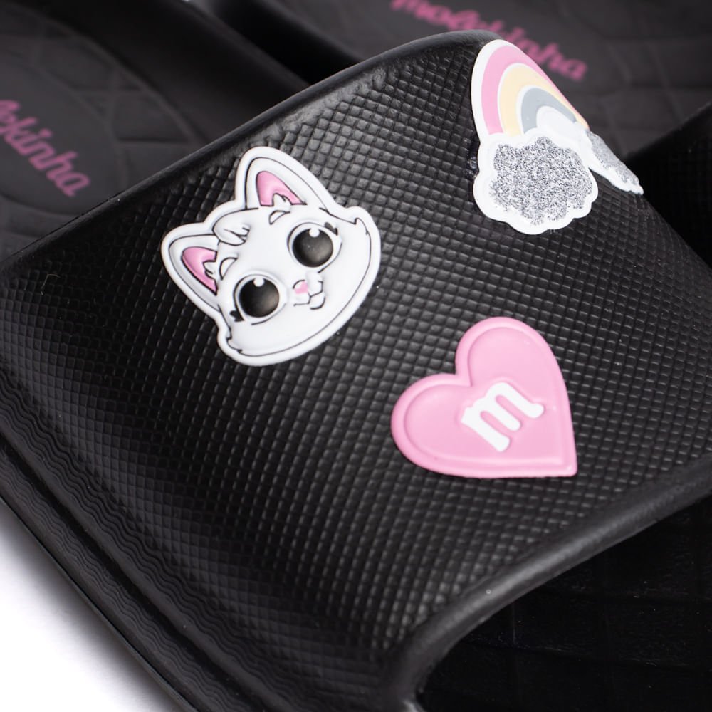 Chinelo Slide Infantil Molekinha Aplicações Eva Preto Preto 4