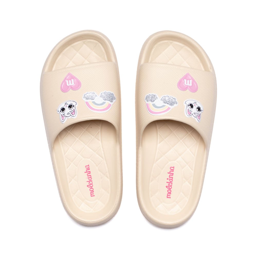 Chinelo Slide Infantil Molekinha Aplicações Eva Creme