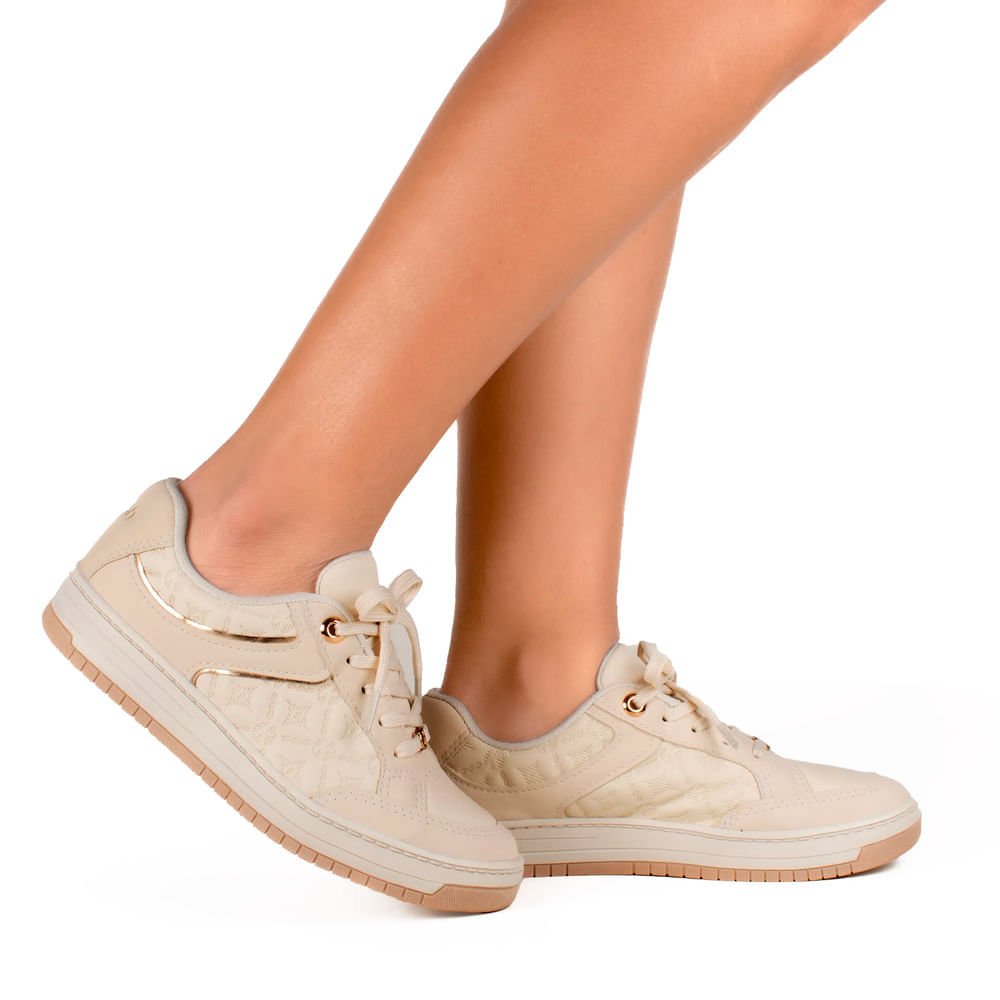 Tênis Feminino Kolosh Casual com Detalhe Metalizado Bege Bege 5