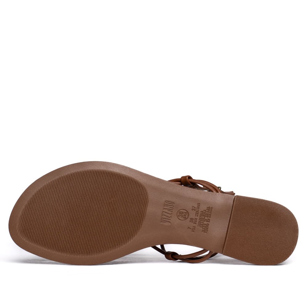 Sandália Rasteira Feminina Vizzano Tiras Finas Adorno Marrom Marrom 2