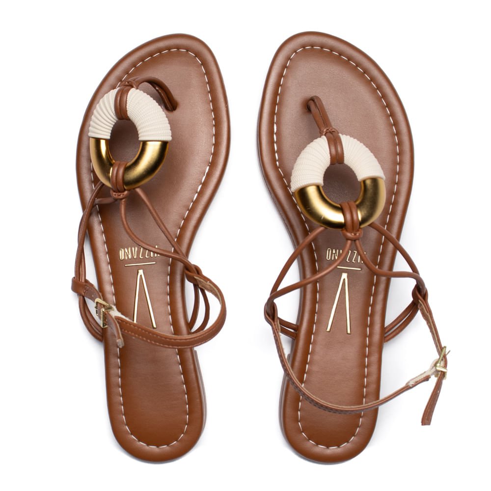 Sandália Rasteira Feminina Vizzano Tiras Finas Adorno Marrom Marrom 4