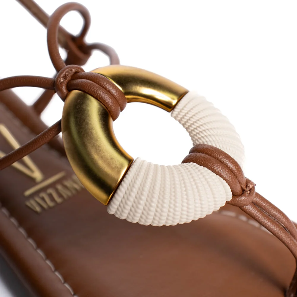 Sandália Rasteira Feminina Vizzano Tiras Finas Adorno Marrom Marrom 5