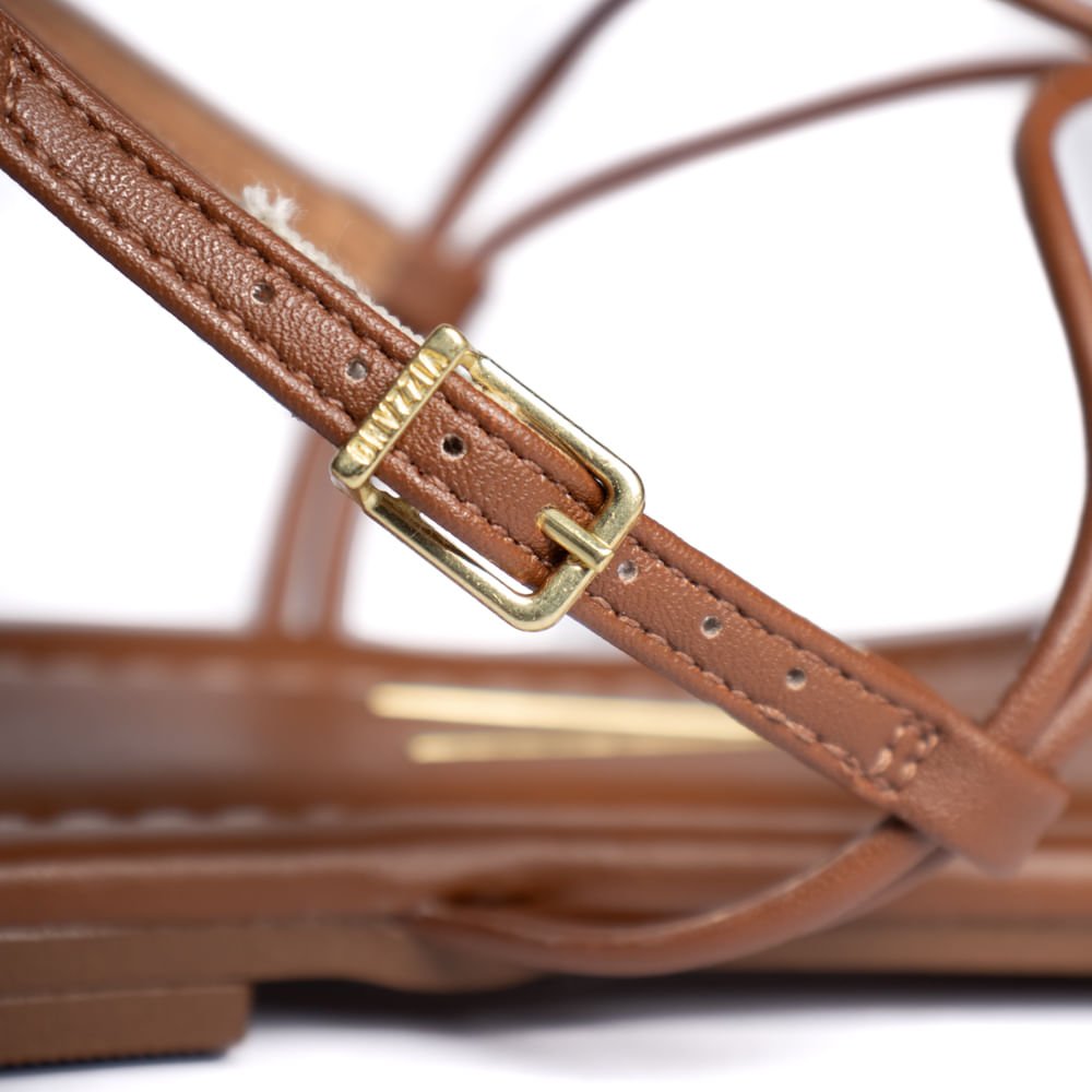 Sandália Rasteira Feminina Vizzano Tiras Finas Adorno Marrom Marrom 6