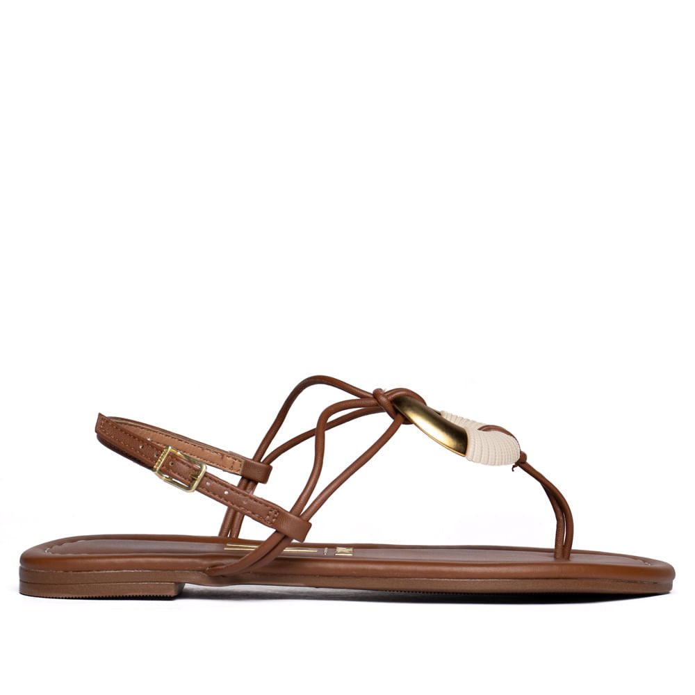Sandália Rasteira Feminina Vizzano Tiras Finas Adorno Marrom