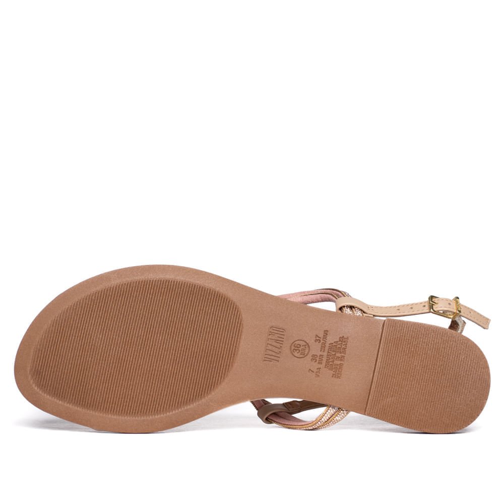 Sandália Rasteira Feminina Vizzano Tiras Finas Strass Nude Nude 2