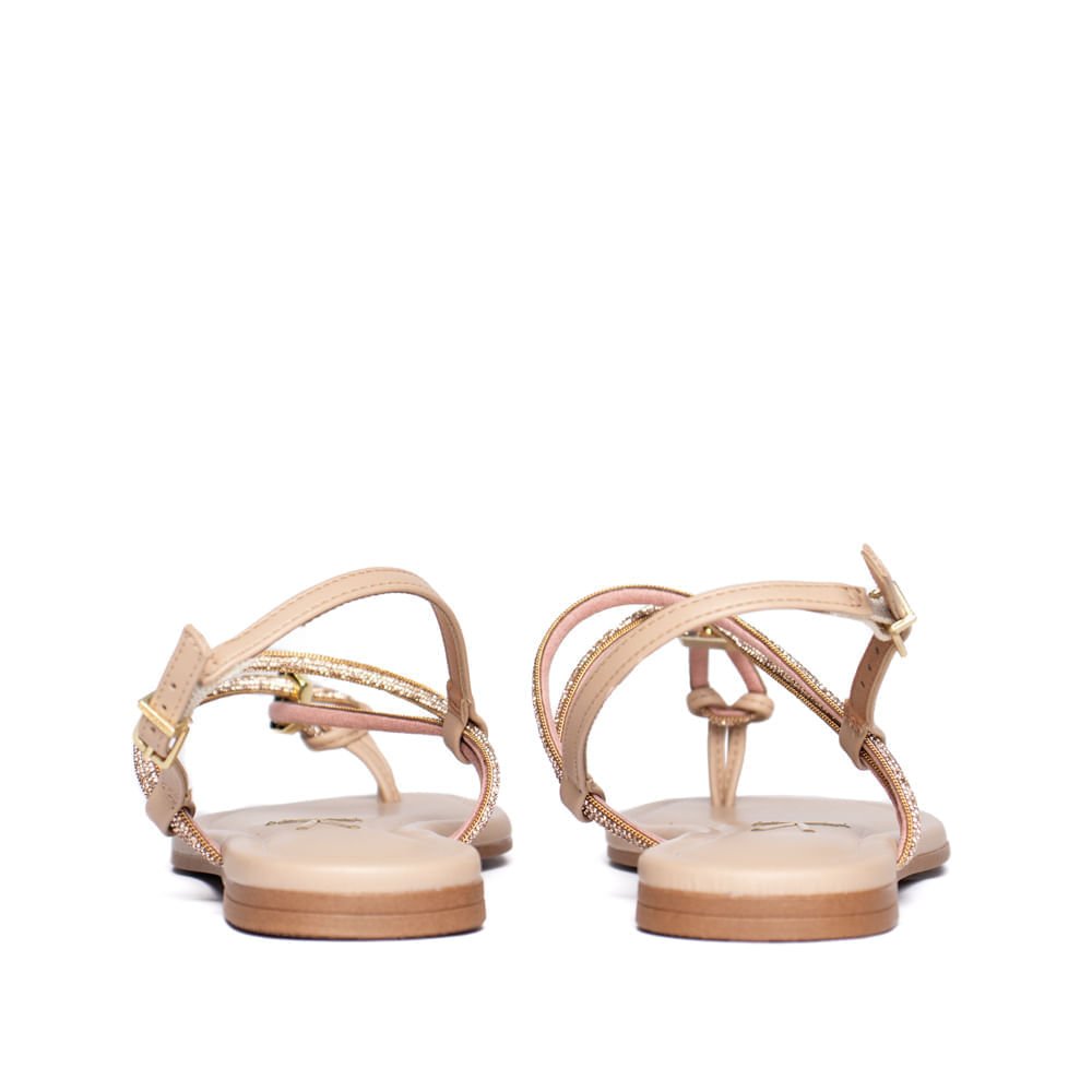 Sandália Rasteira Feminina Vizzano Tiras Finas Strass Nude Nude 3