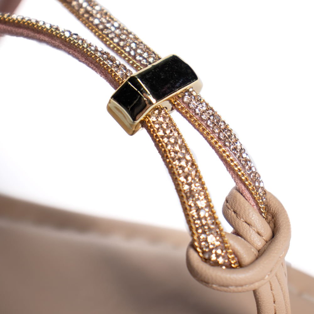 Sandália Rasteira Feminina Vizzano Tiras Finas Strass Nude Nude 5