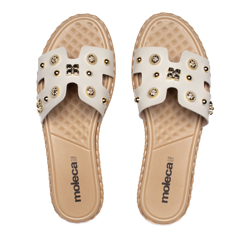 Rasteira Feminina Moleca com Recortes e Aplicações Off White