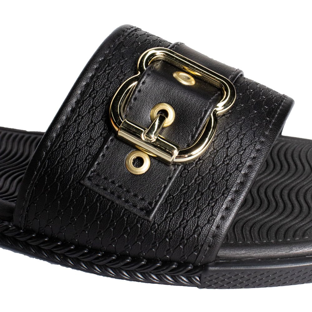 Rasteira Feminina Slide Moleca Napa Fivela Dourada Preto Preto 4