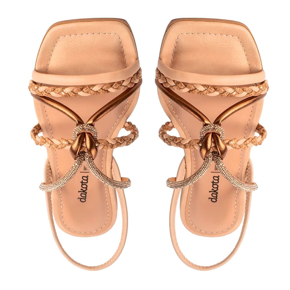 Sandália Rasteira Feminina Dakota com tranças e Strass Bege Bege 4