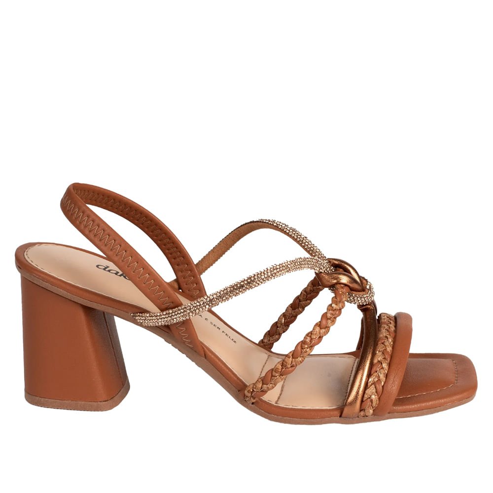 Sandália Feminina Dakota Salto Bloco Tranças Caramelo