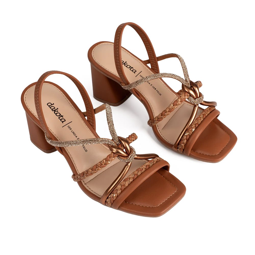 Sandália Feminina Dakota Salto Bloco Tranças Caramelo Caramelo 3
