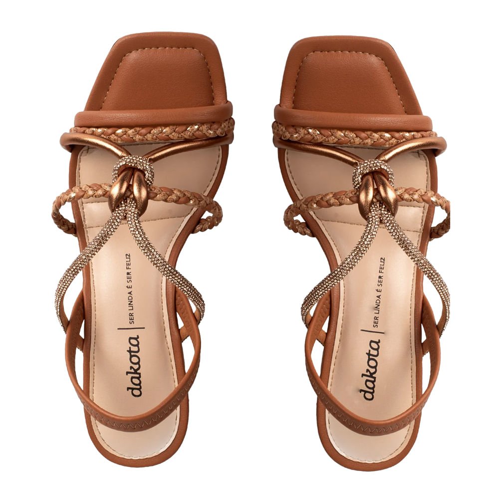Sandália Feminina Dakota Salto Bloco Tranças Caramelo Caramelo 4