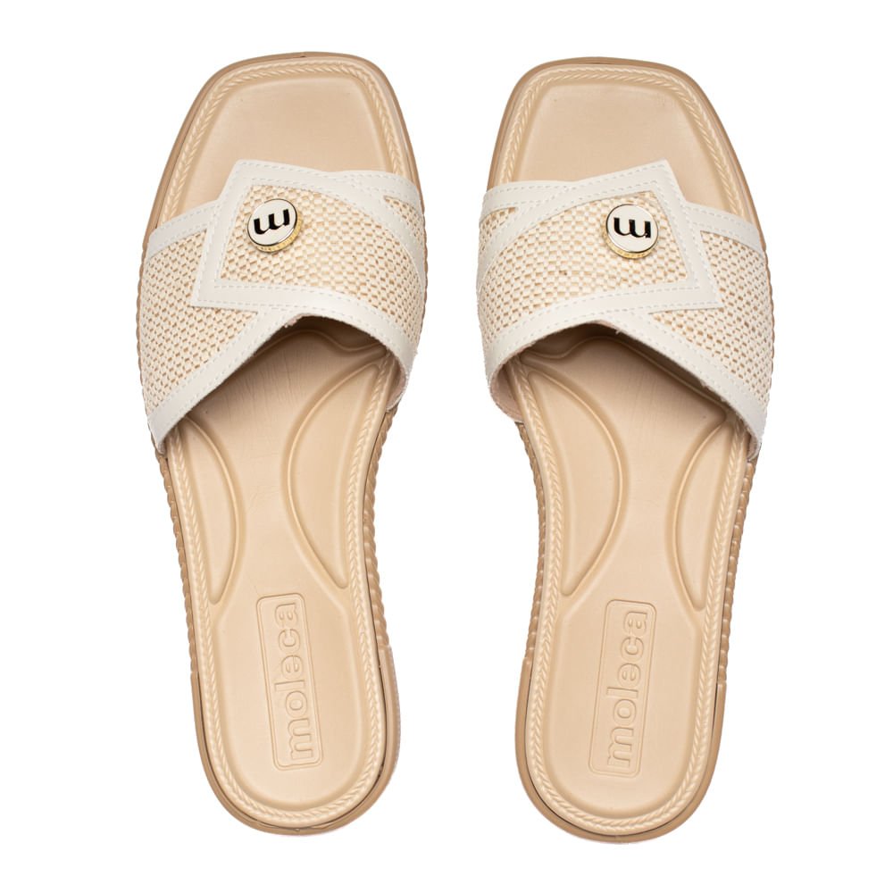 Rasteira Feminina Moleca Tecido Tramado Bege Claro