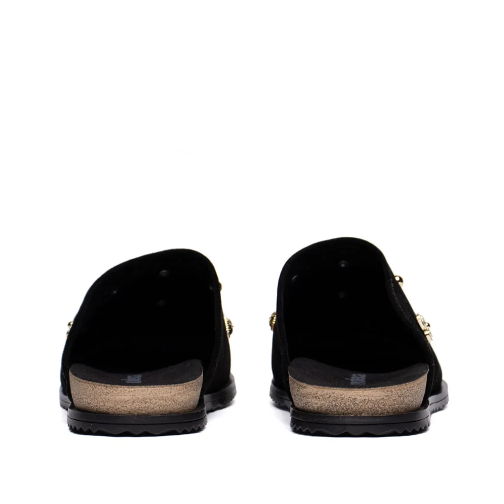 Mule Feminino Moleca Flatform Camurça Aplicações Preto Preto 2