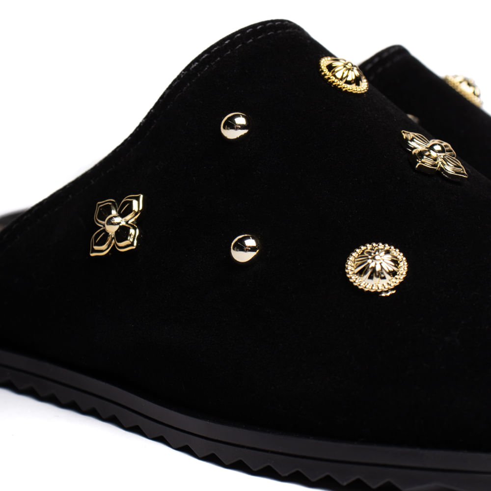 Mule Feminino Moleca Flatform Camurça Aplicações Preto Preto 4