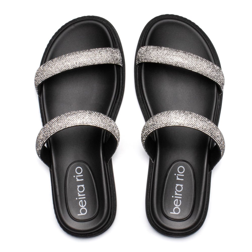 Chinelo Slide Feminino Beira Rio Strass Flatform Preto