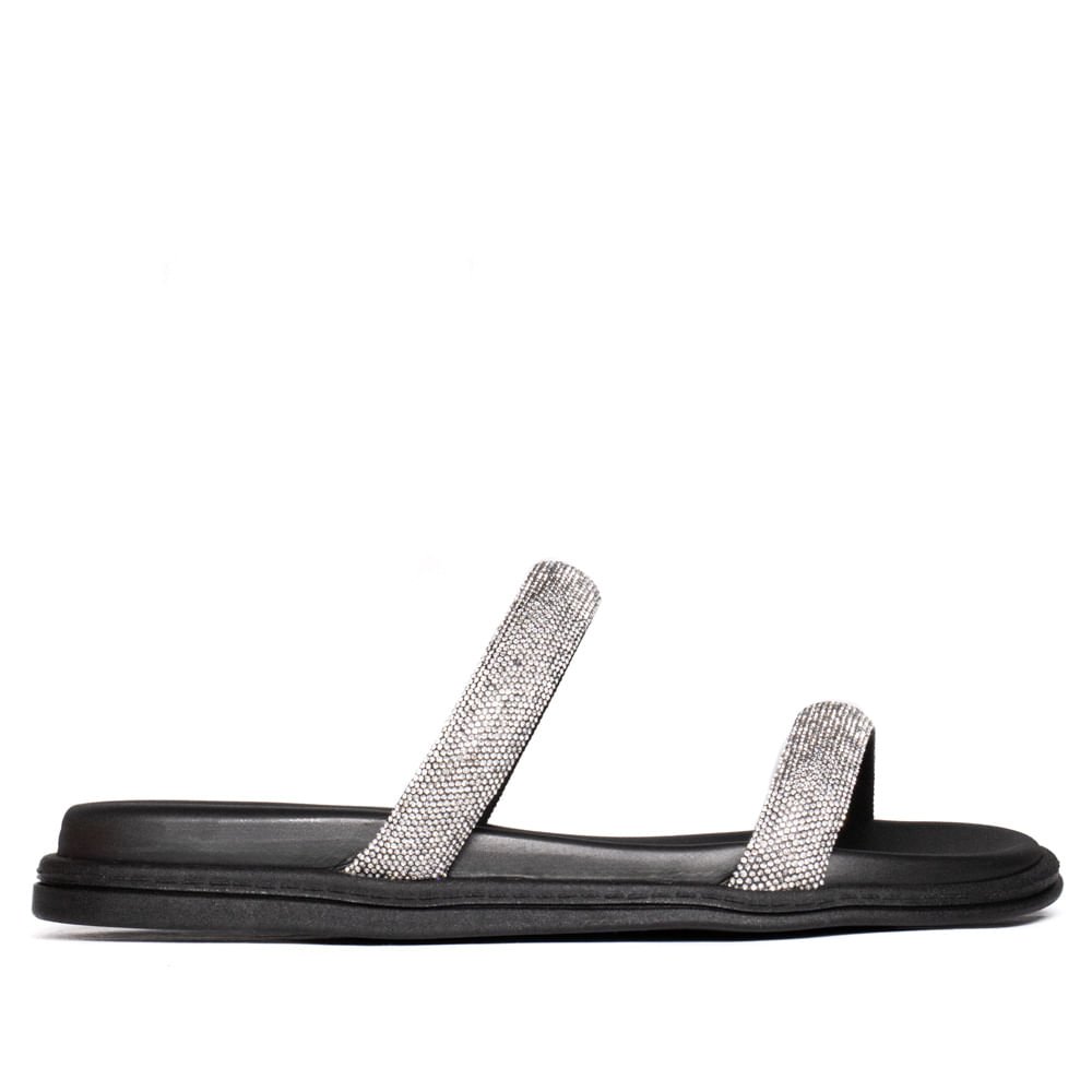 Chinelo Slide Feminino Beira Rio Strass Flatform Preto Preto 2