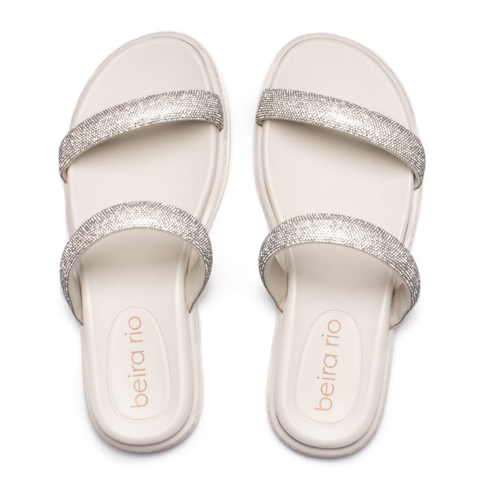 Chinelo Slide Feminino Beira Rio Strass Flatform Branco