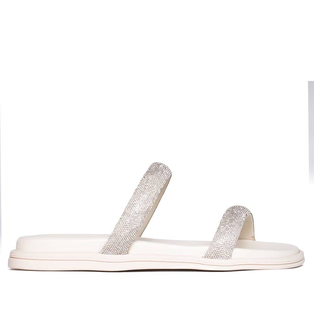 Chinelo Slide Feminino Beira Rio Strass Flatform Branco Branco 2