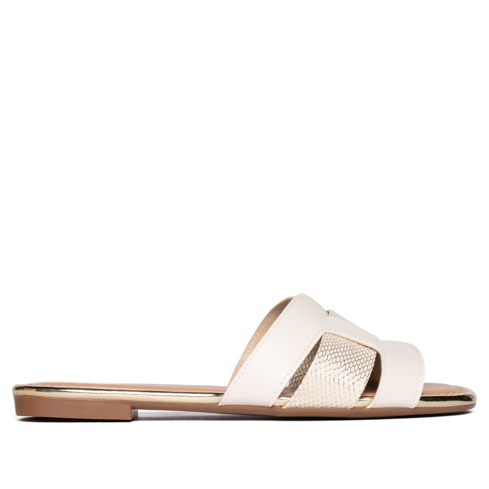 Rasteira Feminina Slide Moleca Napa Off White/Dourado Off White 2