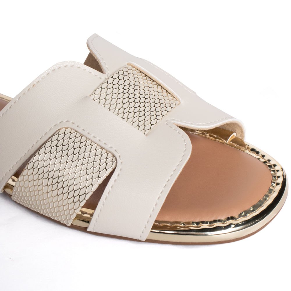 Rasteira Feminina Slide Moleca Napa Off White/Dourado Off White 4