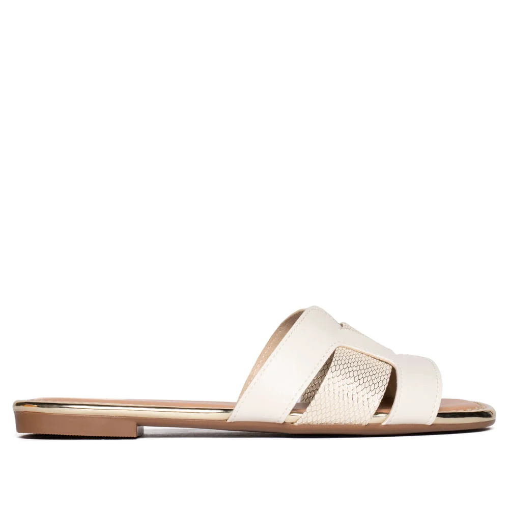 Rasteira Feminina Slide Moleca Napa Off White/Dourado Off White 2