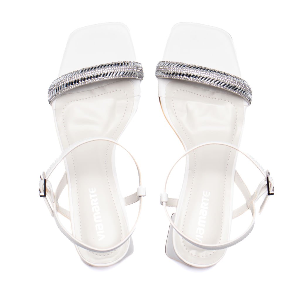 Sandália Feminina Via Marte Salto Bloco  Pedrarias Branco Branco 4
