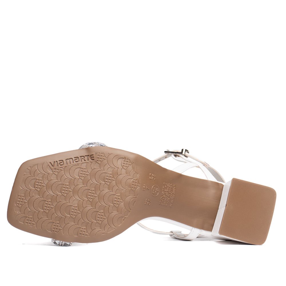 Sandália Feminina Via Marte Salto Bloco Pedrarias Branco Branco 2