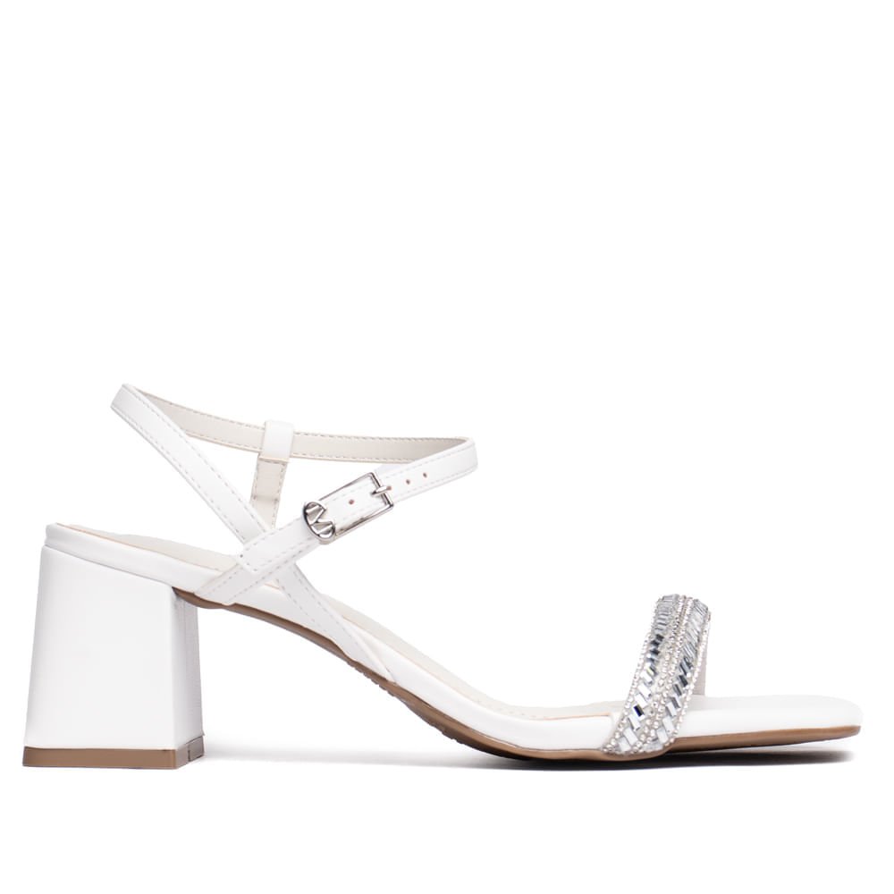 Sandália Feminina Via Marte Salto Bloco Pedrarias Branco Branco 1