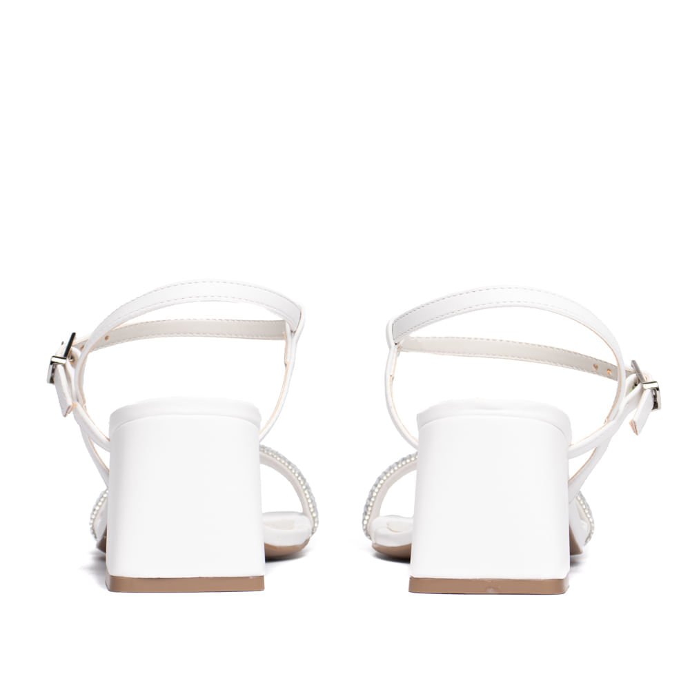 Sandália Feminina Via Marte Salto Bloco Pedrarias Branco Branco 3