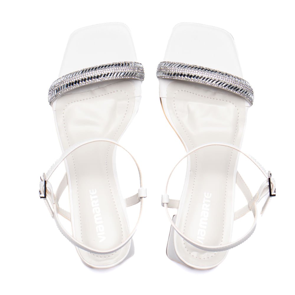 Sandália Feminina Via Marte Salto Bloco Pedrarias Branco Branco 4