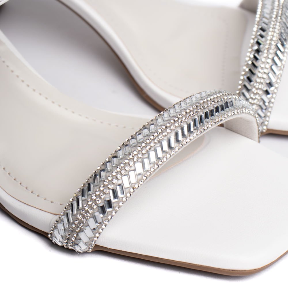 Sandália Feminina Via Marte Salto Bloco Pedrarias Branco Branco 5
