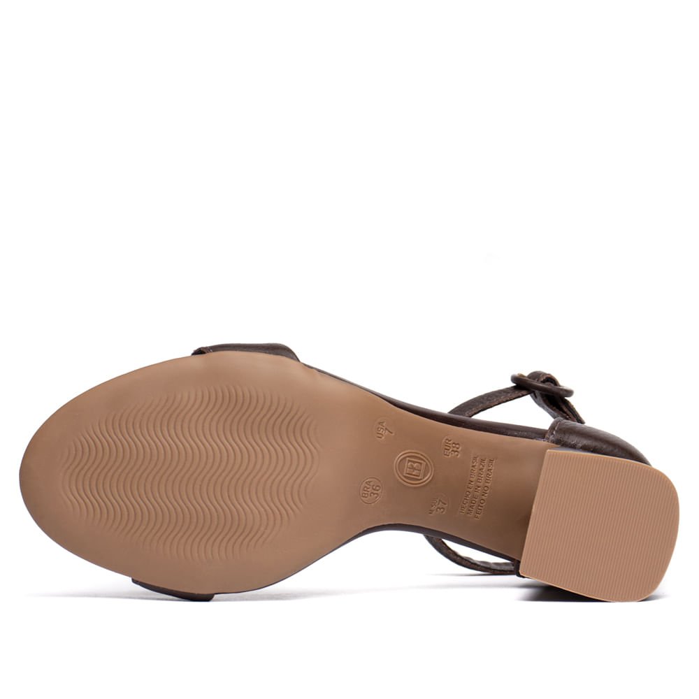 Sandália Feminina Bottero Salto Grosso Couro Marrom Escuro Marrom 2