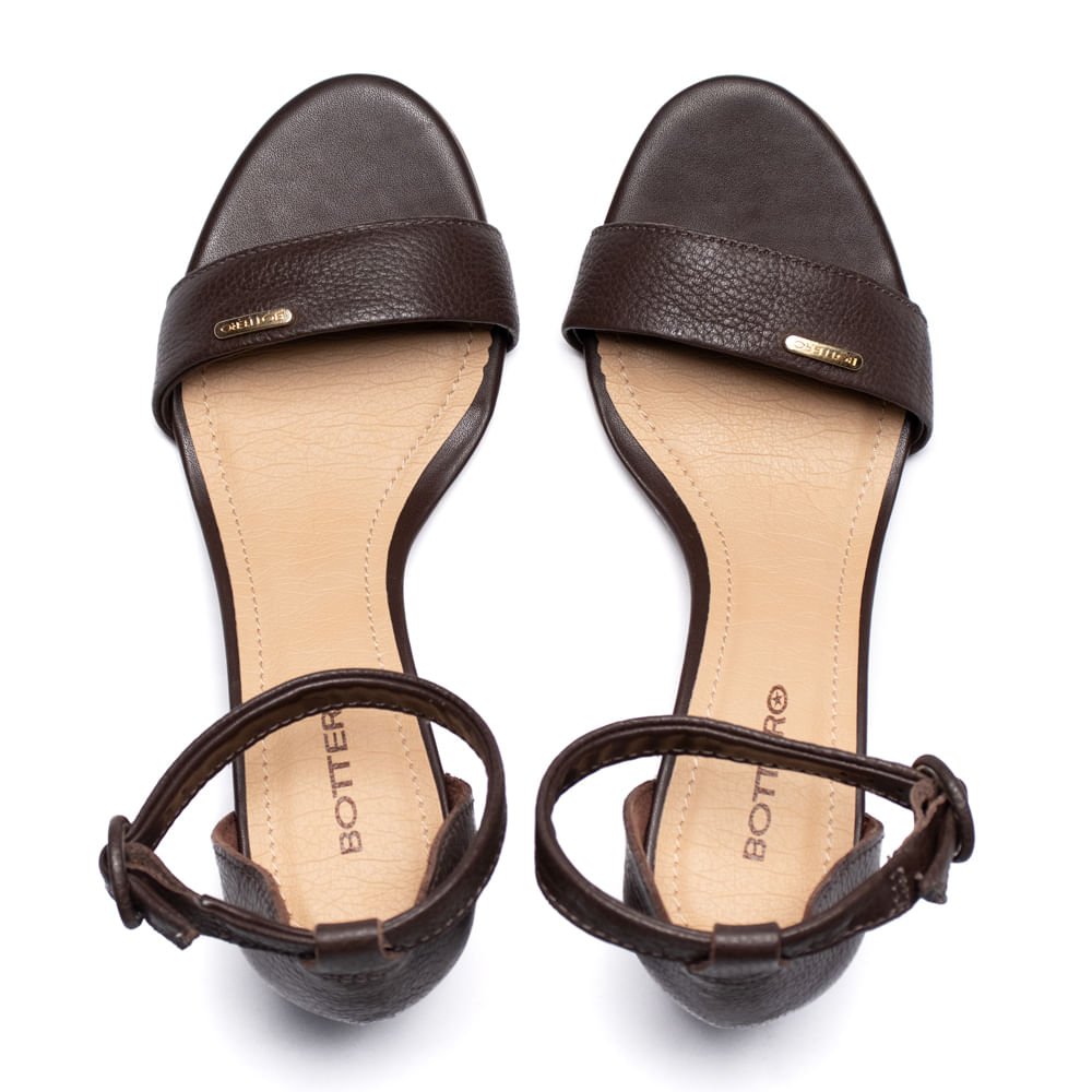 Sandália Feminina Bottero Salto Grosso Couro Marrom Escuro Marrom 4