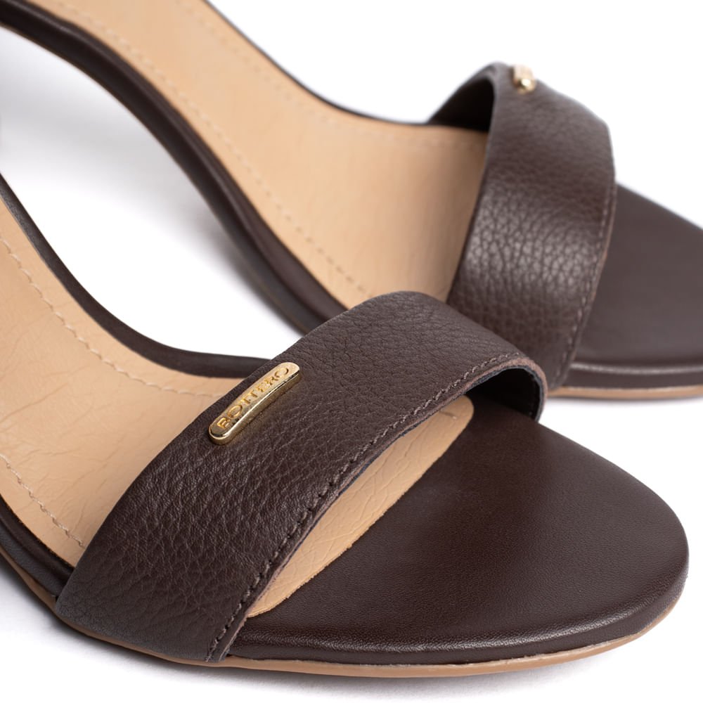 Sandália Feminina Bottero Salto Grosso Couro Marrom Escuro Marrom 5