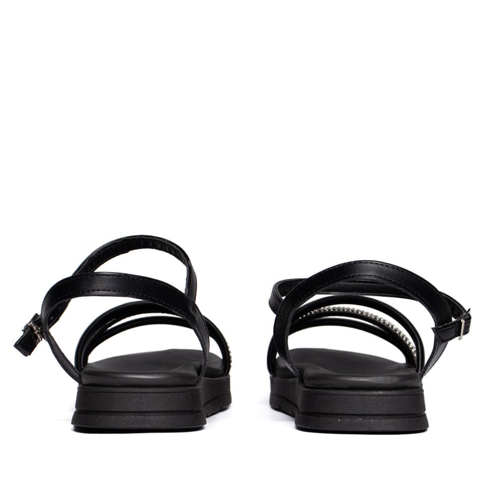 Sandália Feminina Moleca Flatform  Detalhe  Strass Preto Preto 3