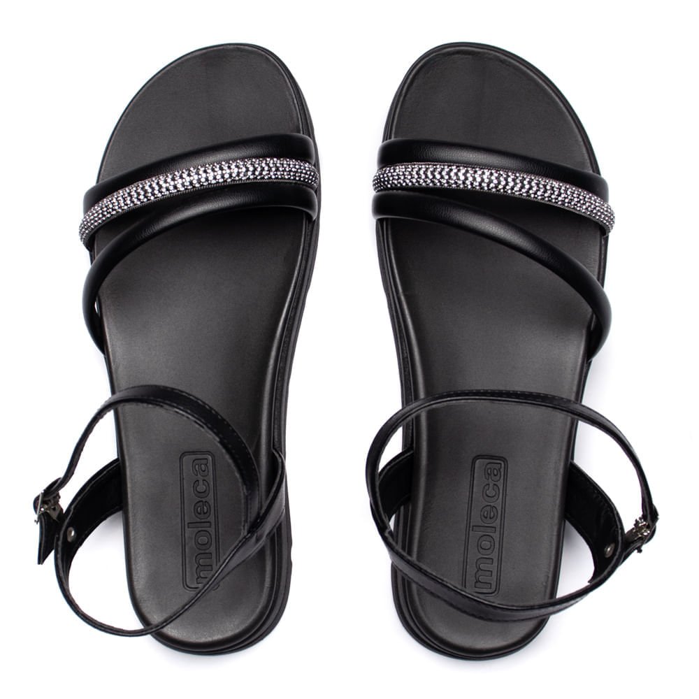 Sandália Feminina Moleca Flatform  Detalhe  Strass Preto Preto 4