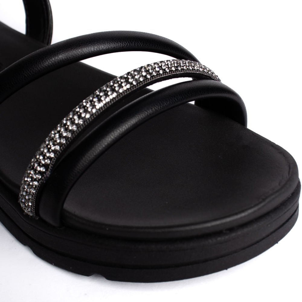 Sandália Feminina Moleca Flatform  Detalhe  Strass Preto Preto 5
