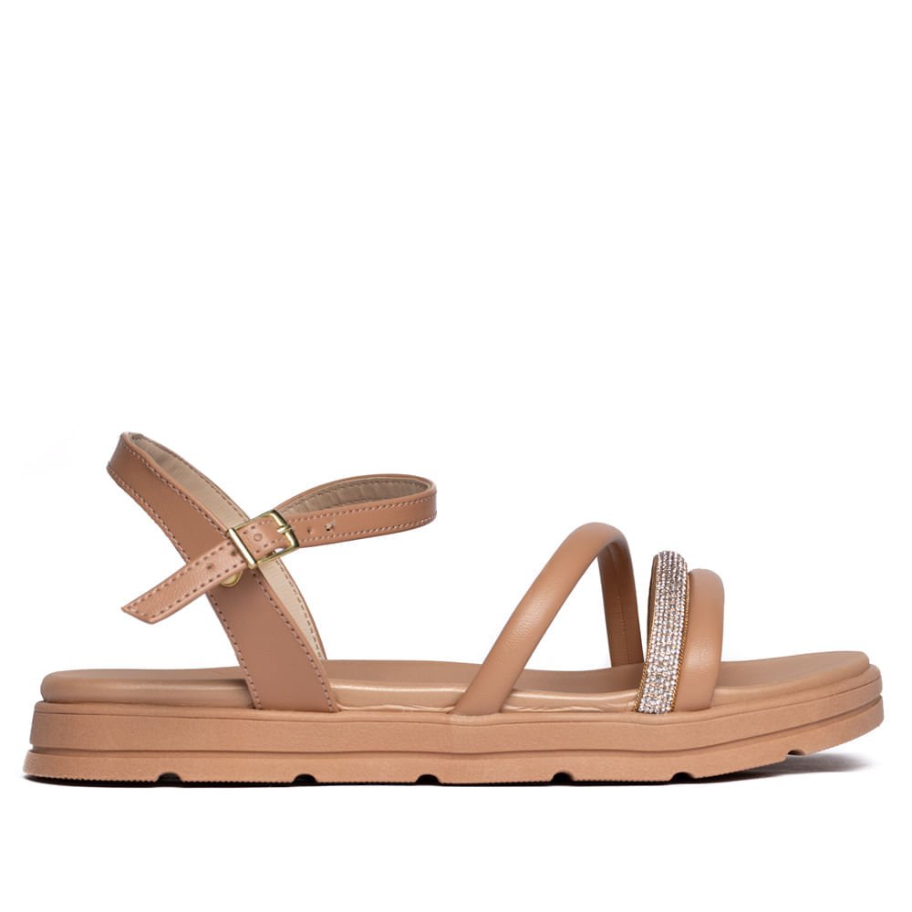 Sandália Feminina Moleca Flatform com Detalhe em Strass Nude